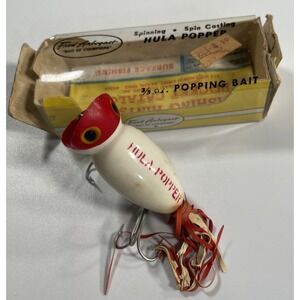 Vintage Hula Popper White Red Black Eye Mouth 2" Fishing Lure Faded W/ Box